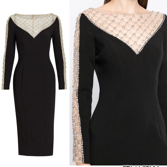 Jenny Packham Dresses & Skirts - Jenny Packham Mariette Embellished Midi Dress Black crystal beaded